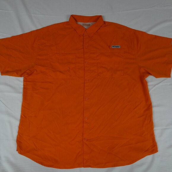 COLUMBIA OMNI-SHADE BUTTON UP ORANGE VENTED FISHING ATHLETIC SHIRT XXL 2XL K819 - Picture 1 of 10